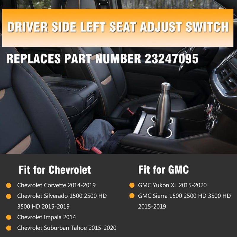 repustor Driver Side Left Seat Adjust Switch Fits for Cadillac ATS Escalade Chevrolet Silverado Suburban Tahoe Impala GMC Sierra Yukon Seat Control Buttons Replace 23247095 - Image 3
